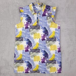 Chicos Zenergy Dress Women 4/2XL Ruffle Sleeveless UPF Polo Floral Snaps  Collar